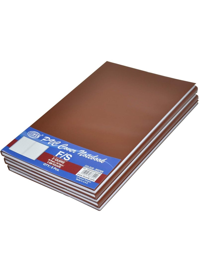 FIS PVC Cover Notebook, Foolscap Size(33.0x21.3cm), 96 sheets, 5mm Square Grid Lines, Color Brown - Pack of 5 Pieces-FSNBFS2QPVC5MBR - Image 1